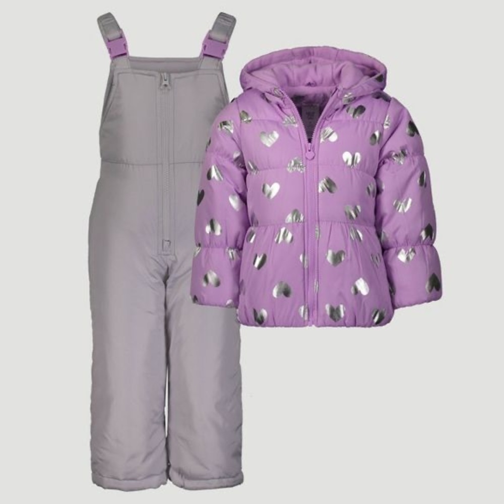 Toddler Girls’ Hearts Snowsuit with Bib Purple